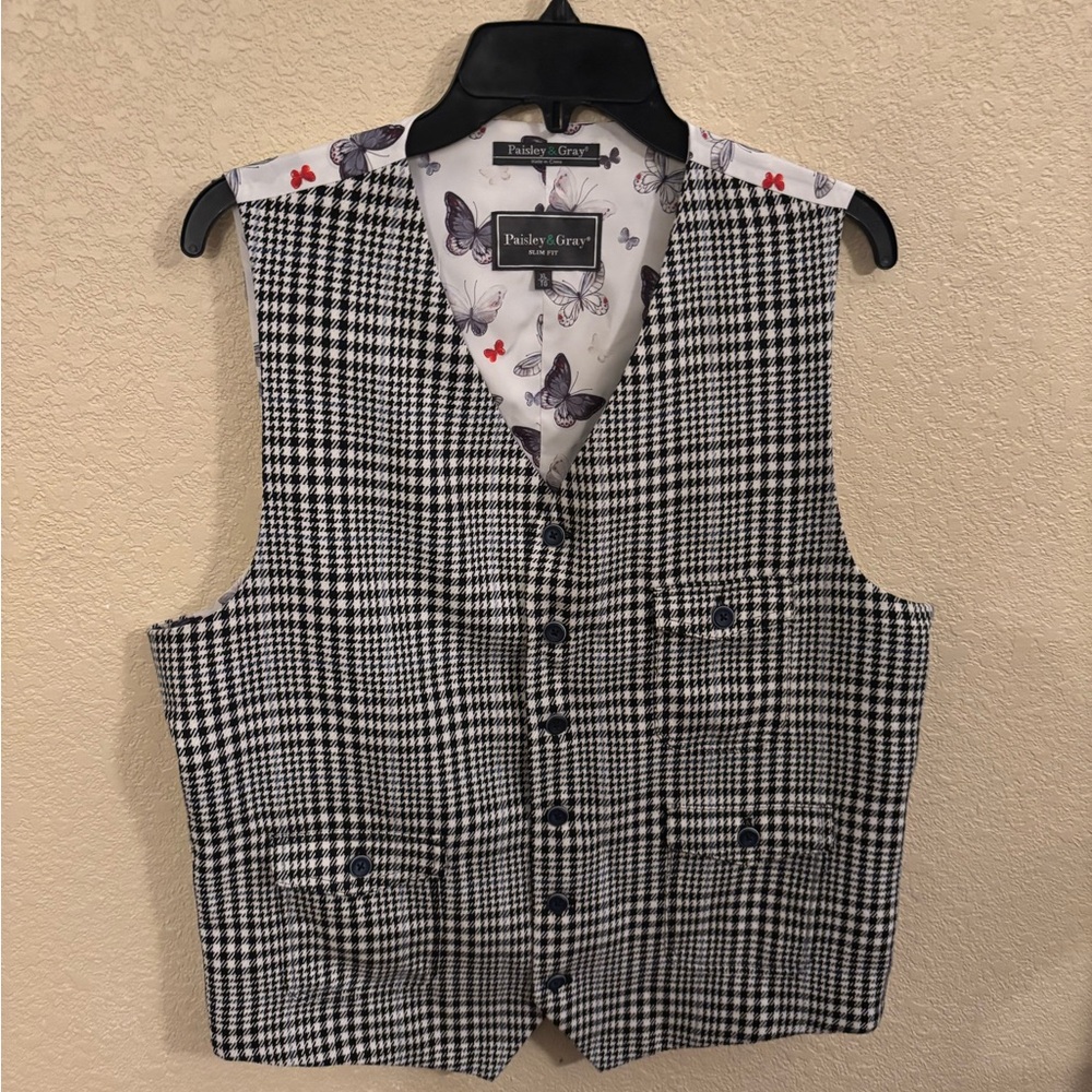 Paisley & Gray Brand Black & White Houndstooth Men's Vest, Sz XL
